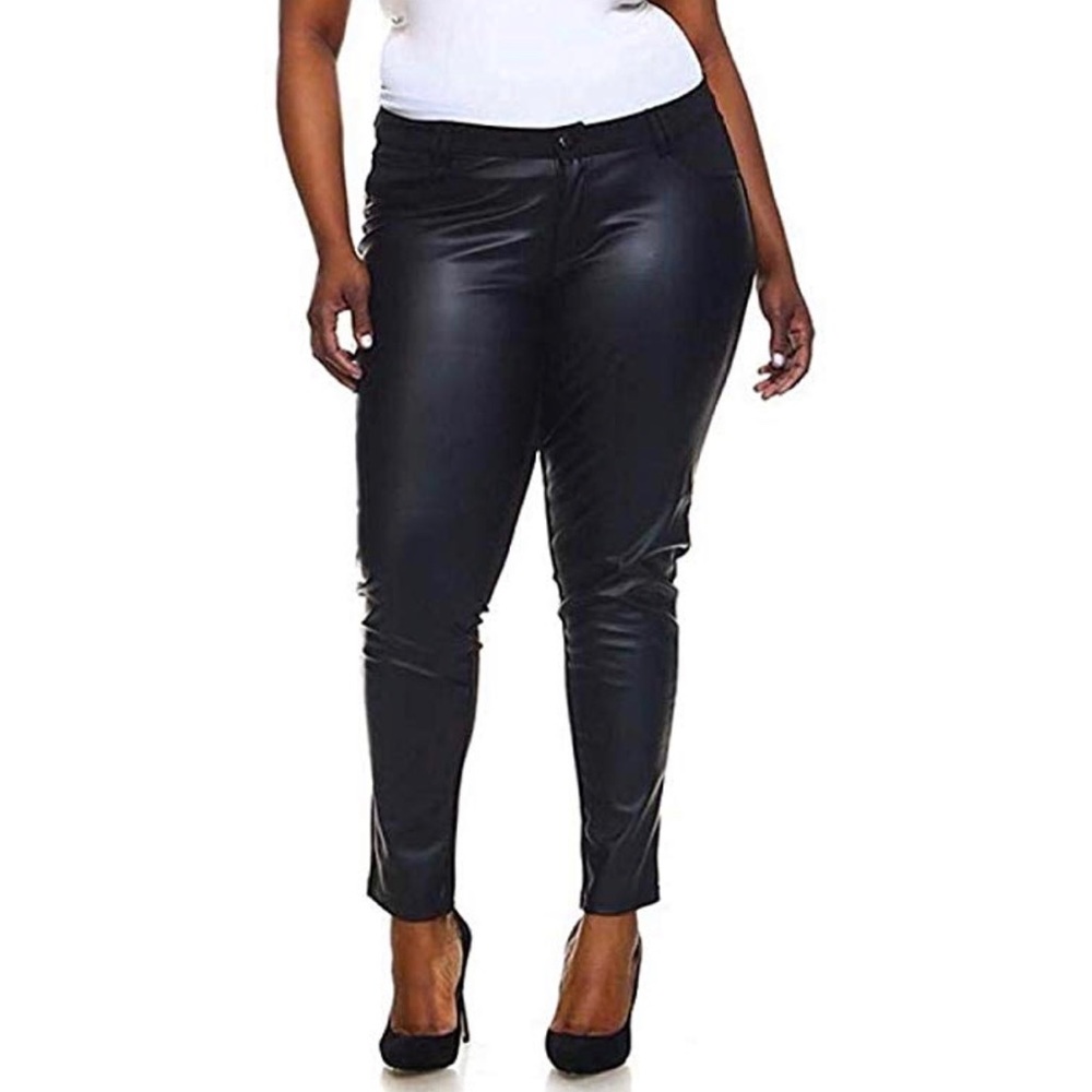 Women's Plus Size Black Skinny PU Leather Pants